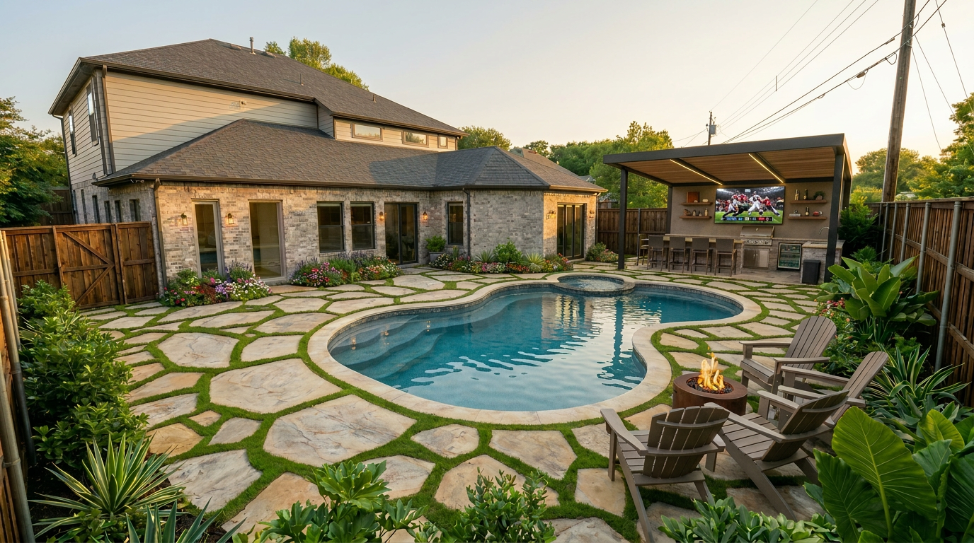 Pool + rear yard AI render example
